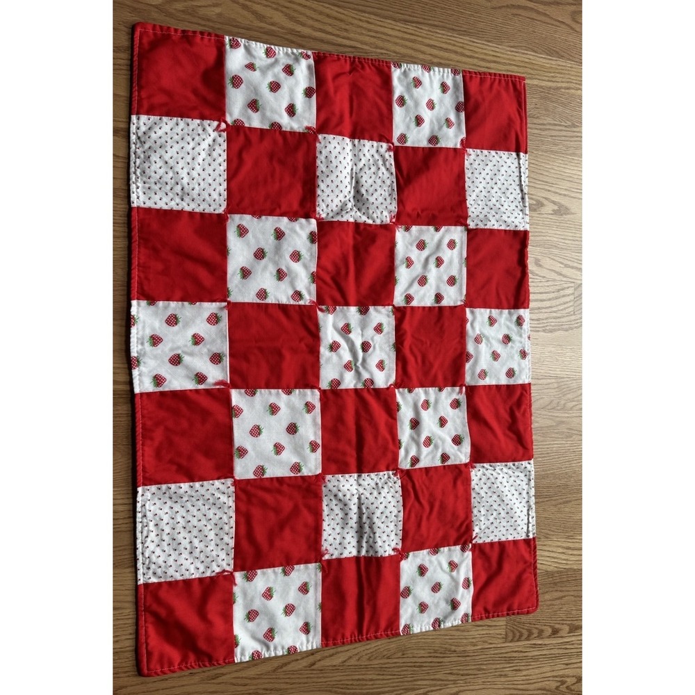 Handmade Strawberry Patchwork Stroller Quilt Mini Security Blanket 25x20